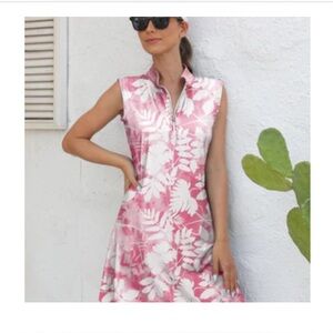 Acegolfs Pink and White Sleeveless Floral Golf Dress